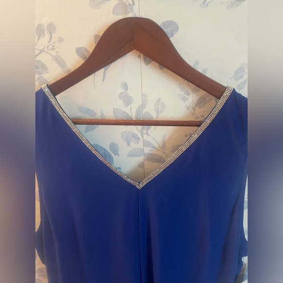 MSK Women’s Stretch Rhinestone Slit Back Cape Sleeveless V Neck Mini Dress XL. - Picture 5 of 12